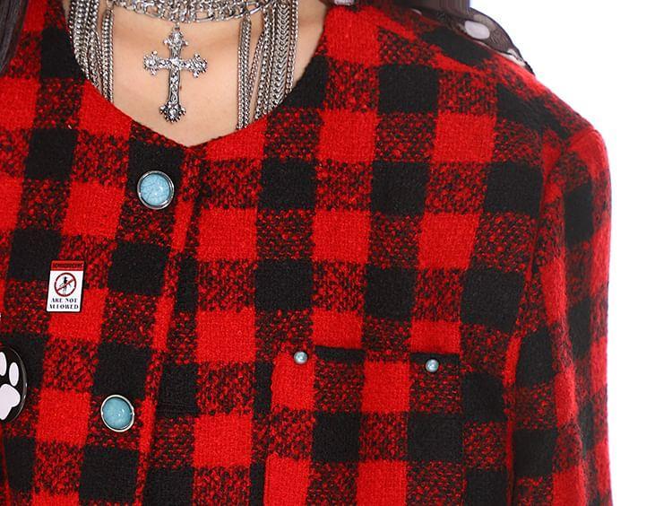 Check Loose-Fit Tweed Jacket Product Image