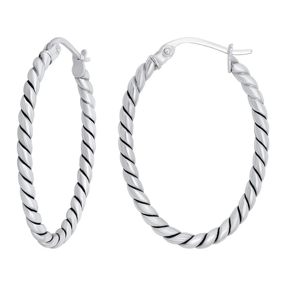 Aleure Precioso Sterling Silver Oval Twisted Click-Top Hoop Earrings, Women's, Size: 25MM Product Image