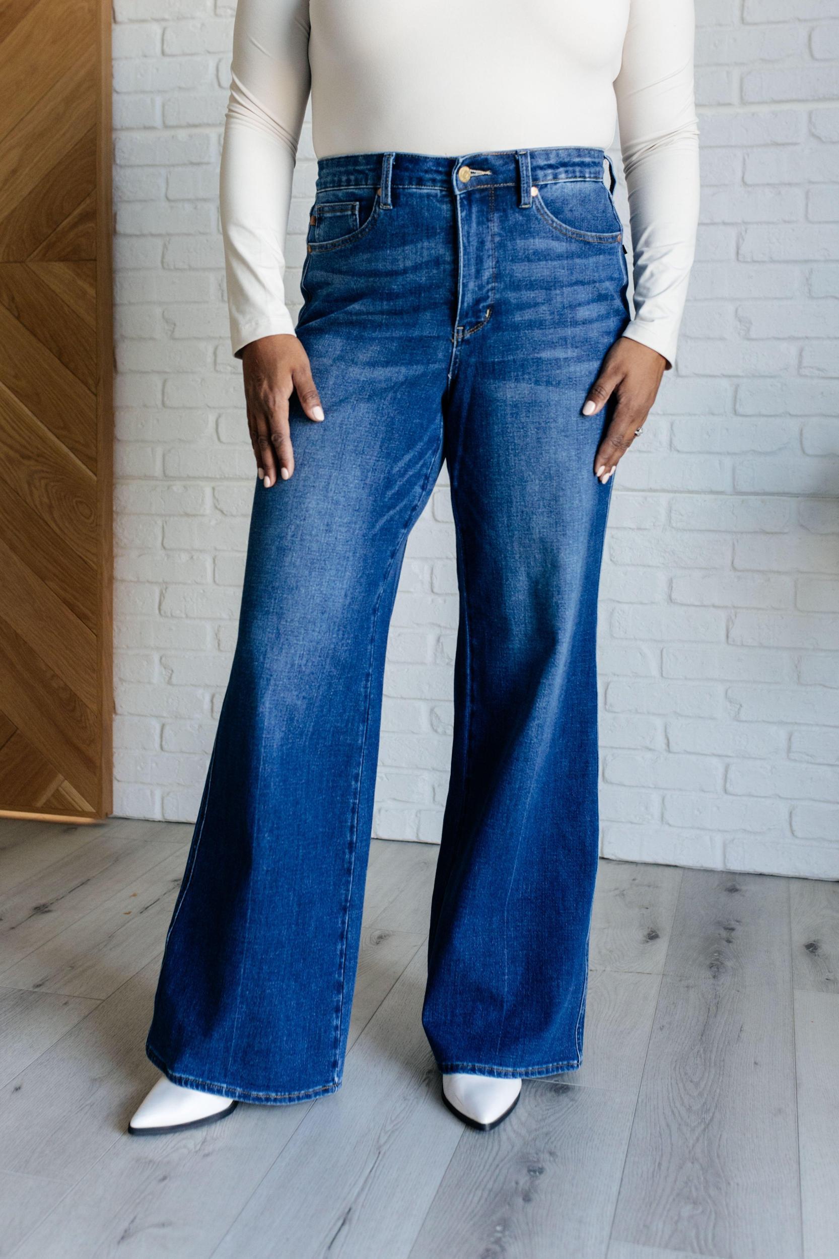 Judy Blue High Rise Tummy Control Retro Wide Leg Jeans Product Image