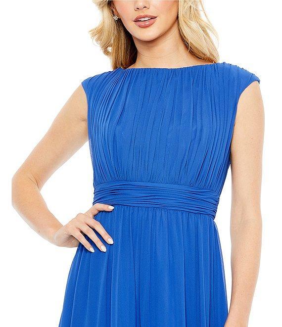 Mac Duggal Pleated Boat Neck Chiffon A-Line Gown Product Image