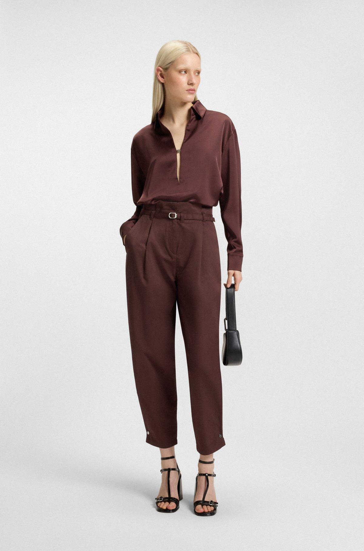 HUGO - Tapered-fit cargo pants in Italian cotton twill - Dark Brown Product Image