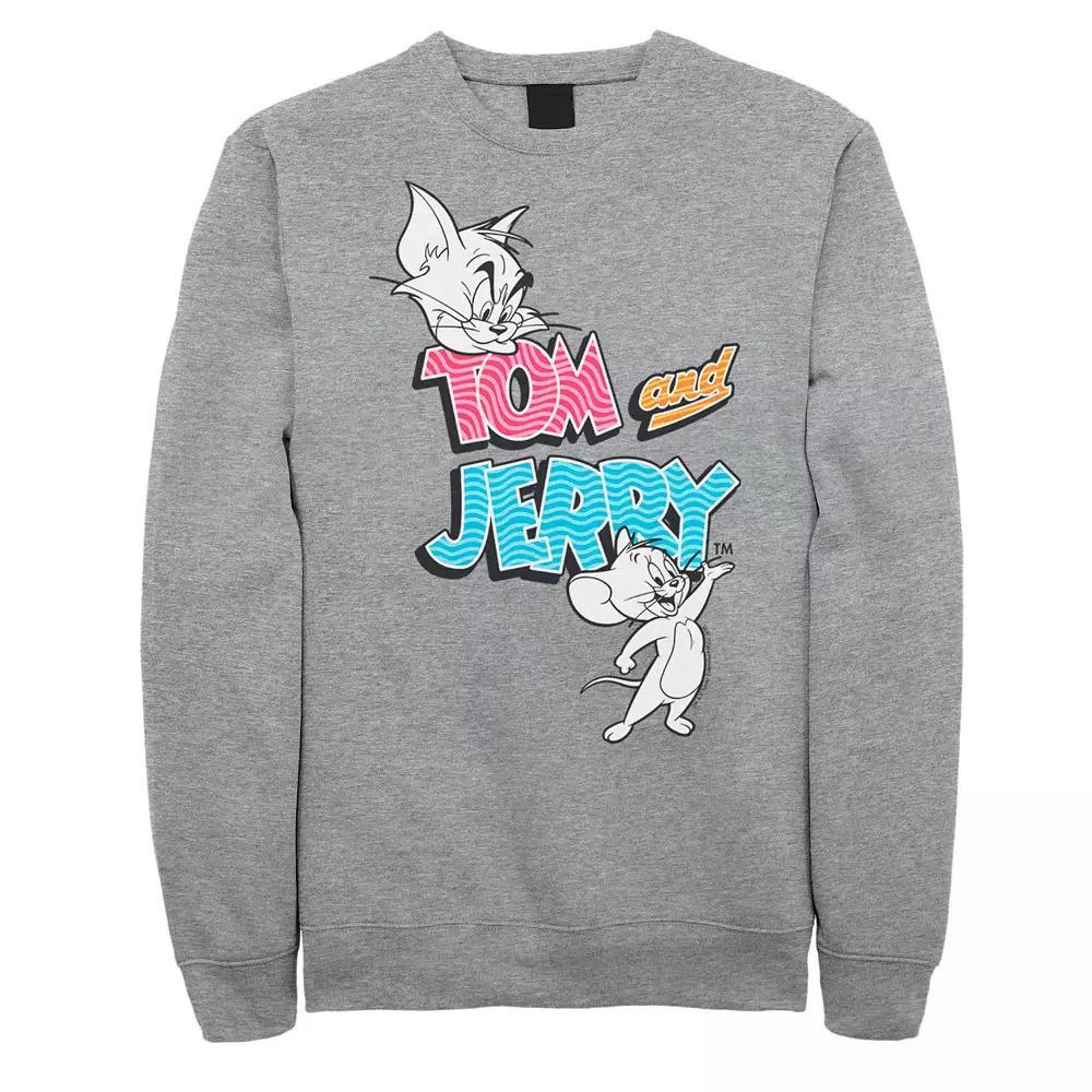 Big & Tall Tom and Jerry Patterned Logo Stamp Portrait Graphic Fleece, Men's, Size: 4XL, Athletic Grey Product Image