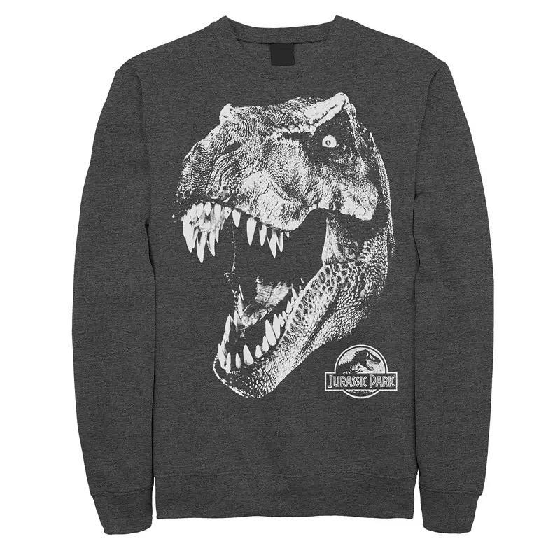 Men's Jurassic Park T-Rex White Head Roaring Fleece Graphic Pullover, Size: Medium, Grey Heather Product Image