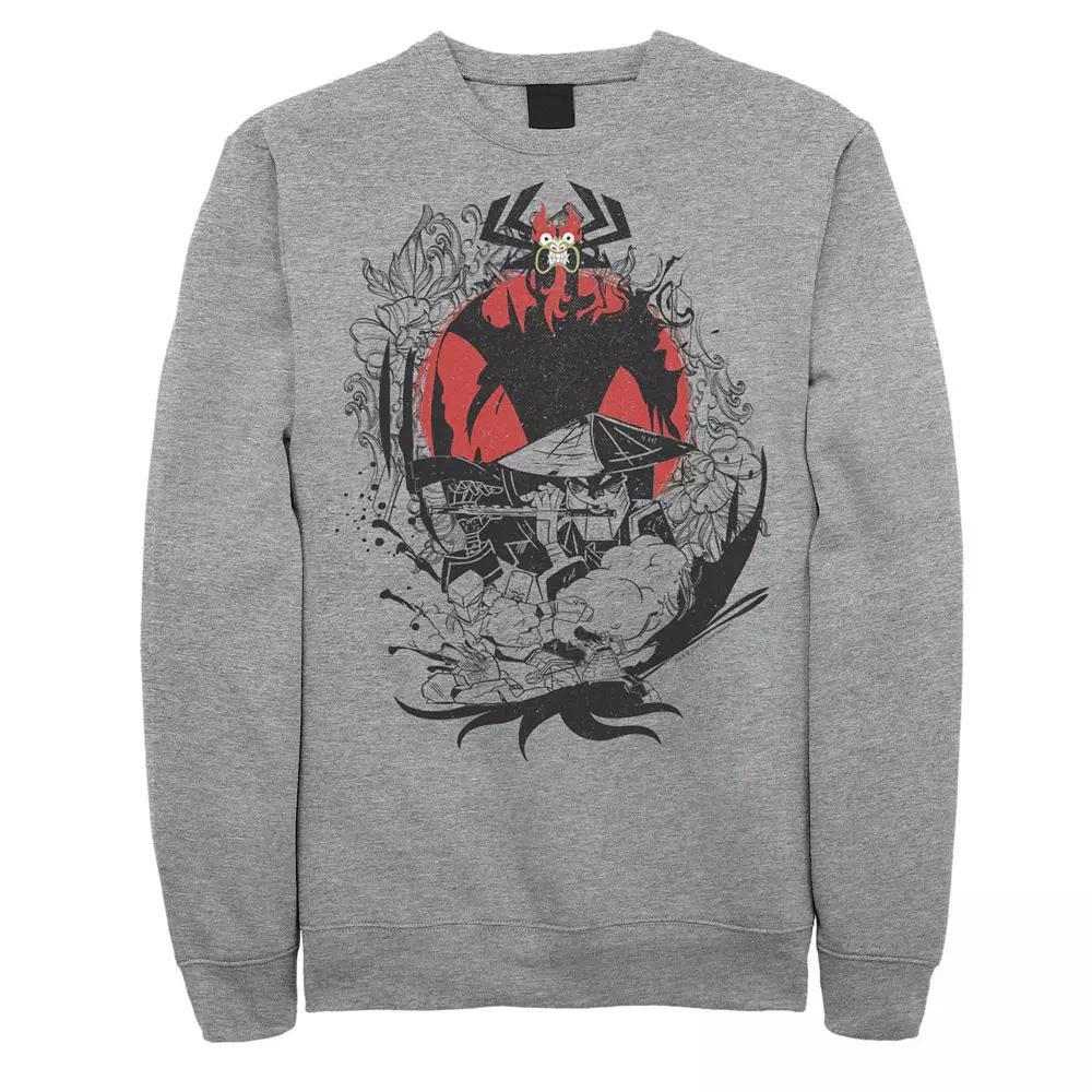 Men's Cartoon Network Samurai Jack Aku & The Flute Battle Music Ringer Fleece, Size: XL, Athletic Grey Product Image