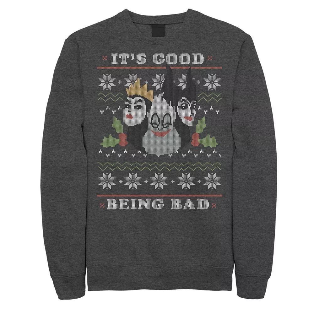 Mens Disney Villains Good To Be Bad Ugly Christmas Fleece Grey Heather Product Image