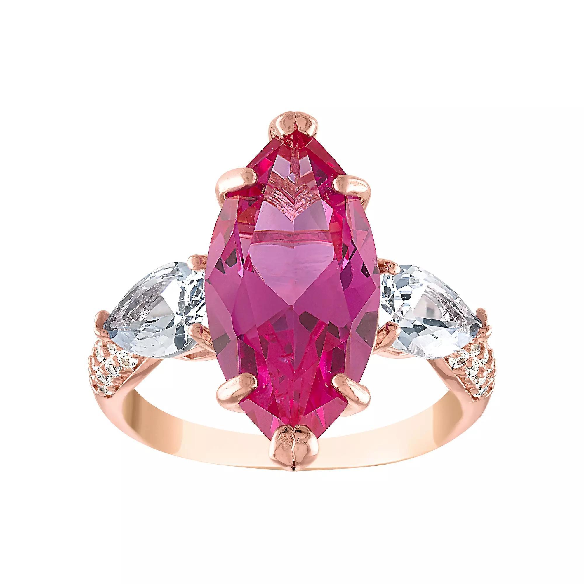 Designs by Gioelli 14k Rose Gold Over Sterling Silver Lab-Created Pink Sapphire & Lab-Created Aqua Ring, Womens Pink Tone Product Image