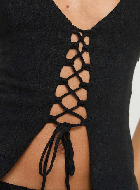 Clouded Linen Blend Vest Top Black Product Image