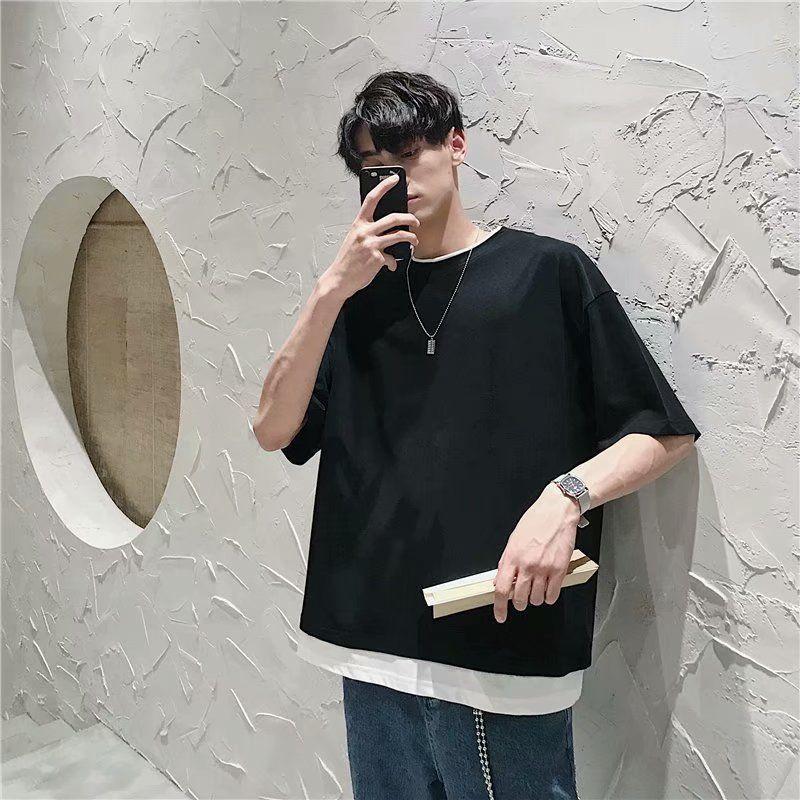 Mock Two-Piece Elbow-Sleeve T-Shirt Product Image