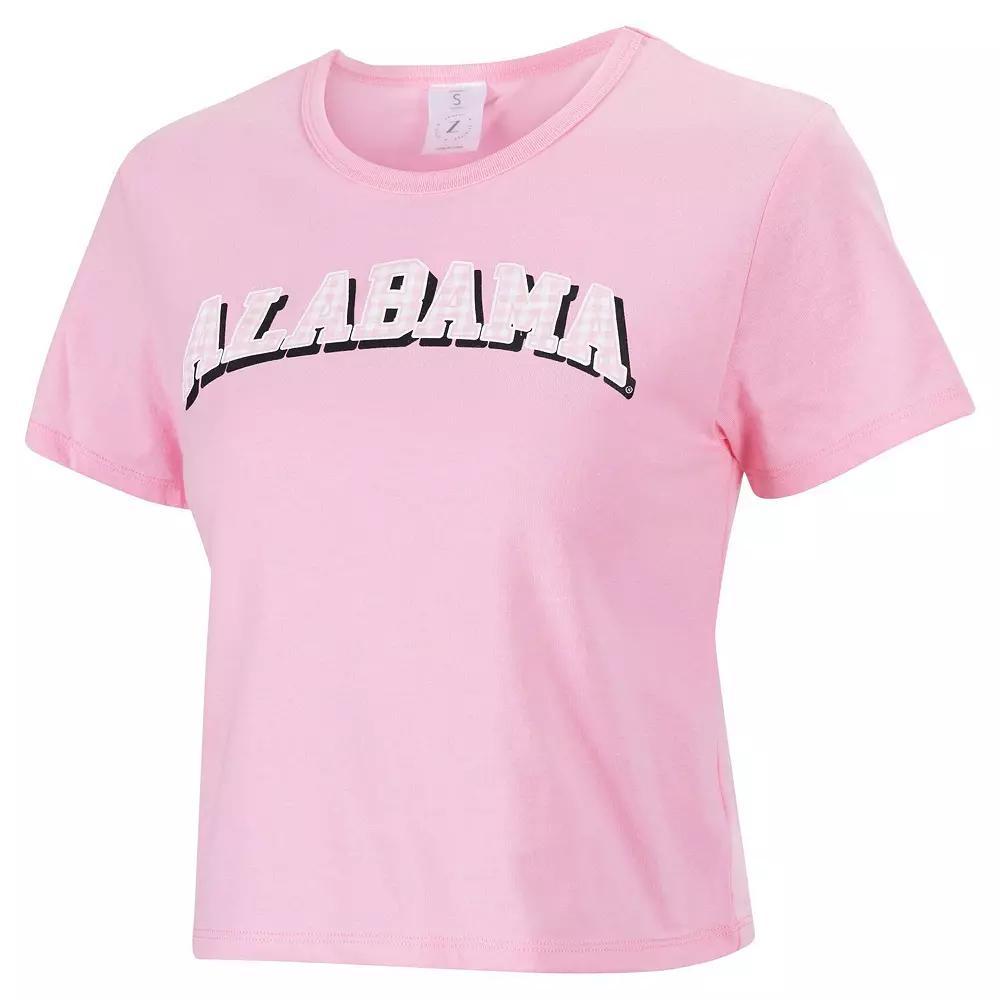 Women's ZooZatz Pink Alabama Crimson Tide Gingham Logo Cropped T-Shirt, Size: Medium Product Image