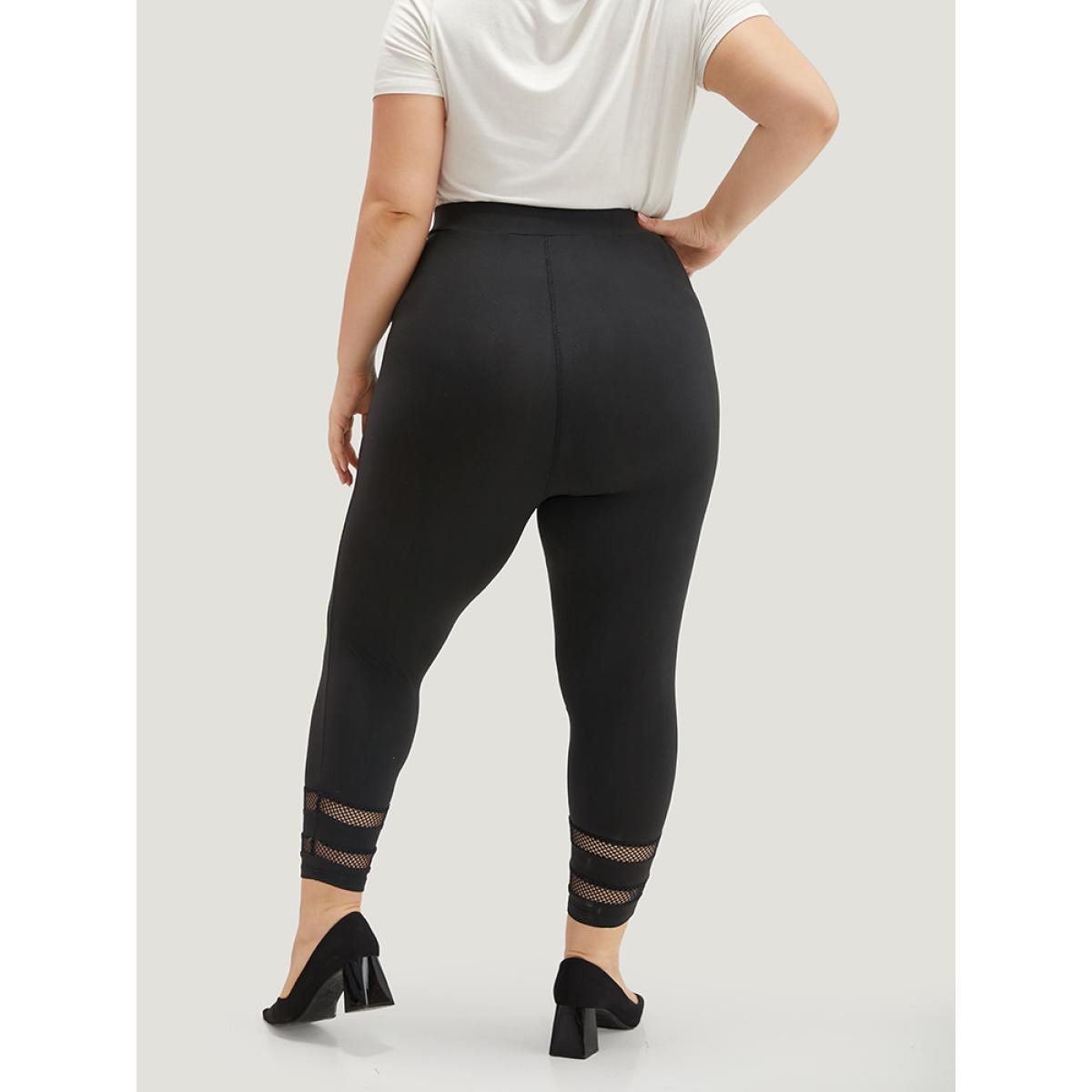 Plus Size Plain Lace Patchwork Cut Out Legging Women Black Casual High stretch Skinny High Rise Dailywear Leggings BloomChic 22-24/3X Product Image
