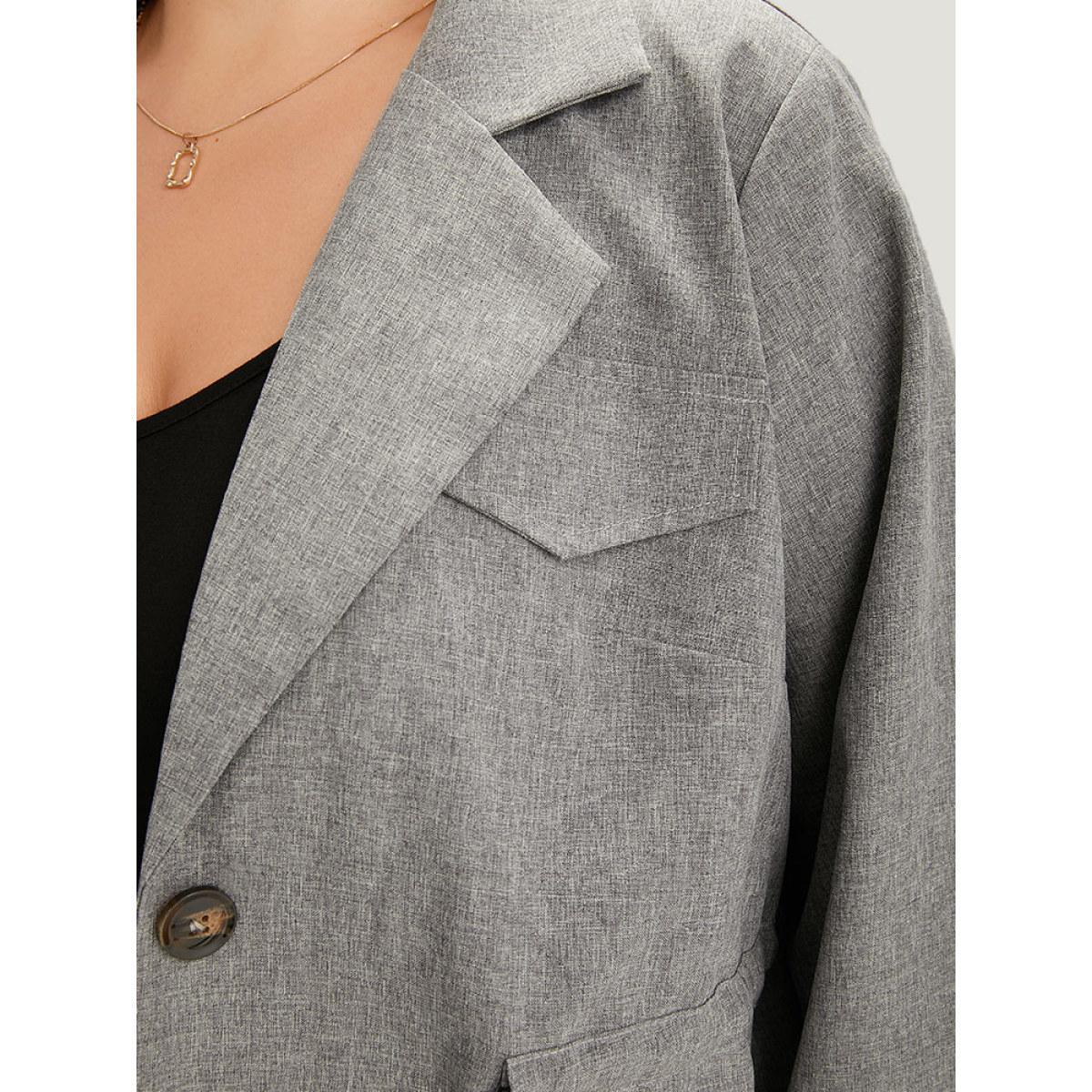 Plus Size Plain Pocket Drawstring Button Up Suit Collar Coat Women DimGray Casual Plain Ladies Dailywear Winter Coats BloomChic 12/L Product Image