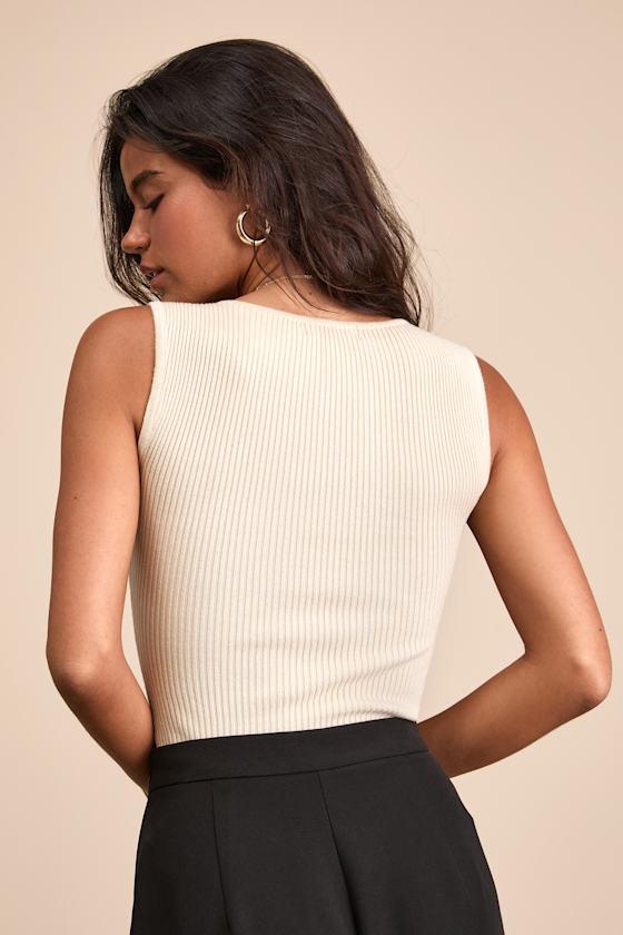 Sella Cream Ribbed Sleeveless Sweater Knit Bodysuit Product Image