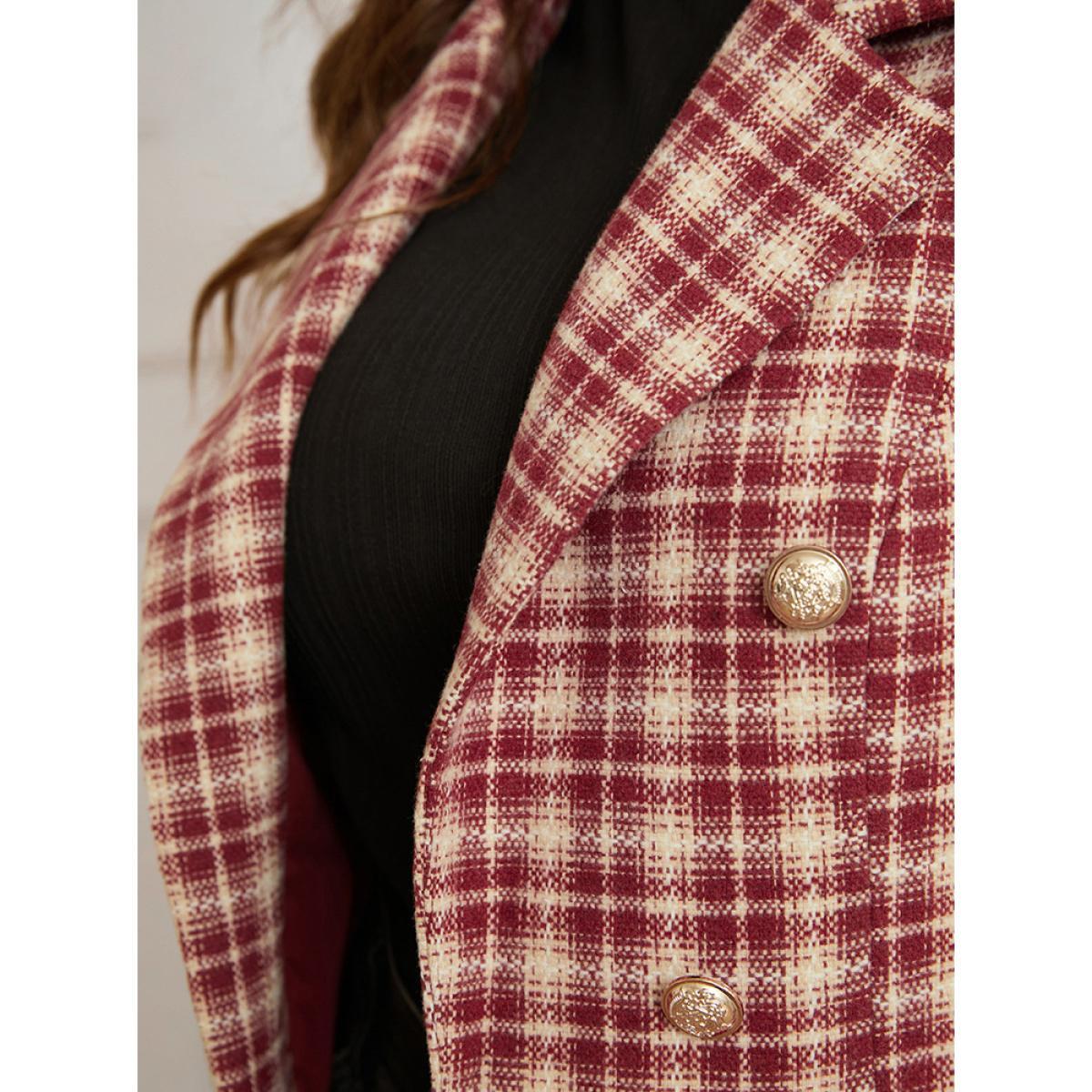 Plus Size Plaid Suit Collar Button Detail Flap Pocket Coat Women Scarlet Elegant Ladies Dailywear Winter Coats BloomChic 26/4X Product Image