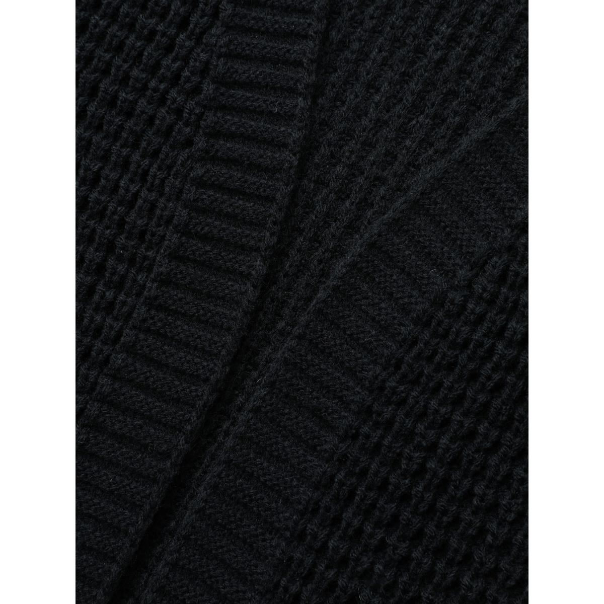 Plus Size Crochet Floral Puff Sleeve Pocket Cardigan Black Women Casual Loose Long Sleeve Everyday Cardigans BloomChic 28/5X Product Image