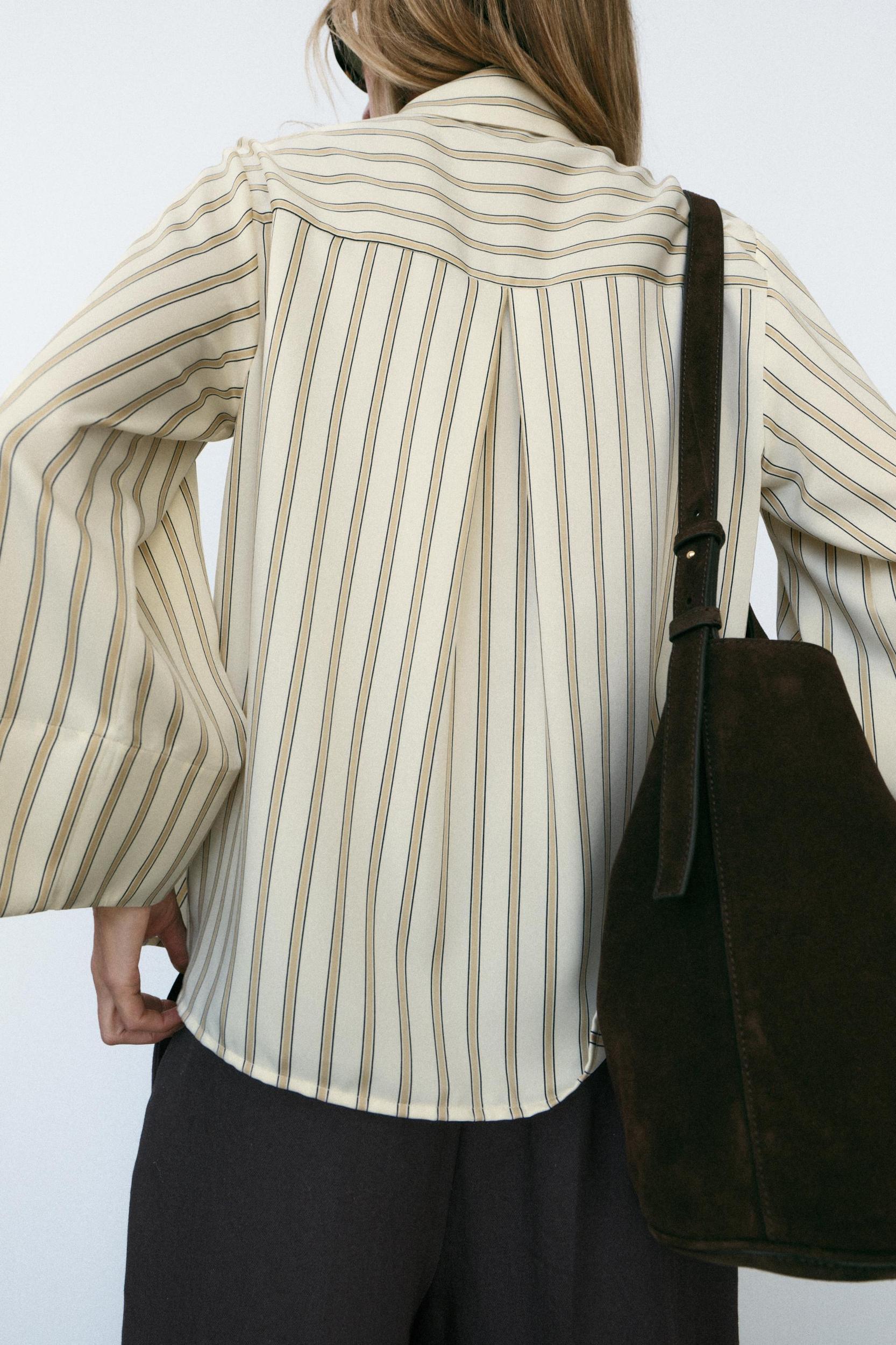 WIDE SLEEVE STRIPED BLOUSE Product Image