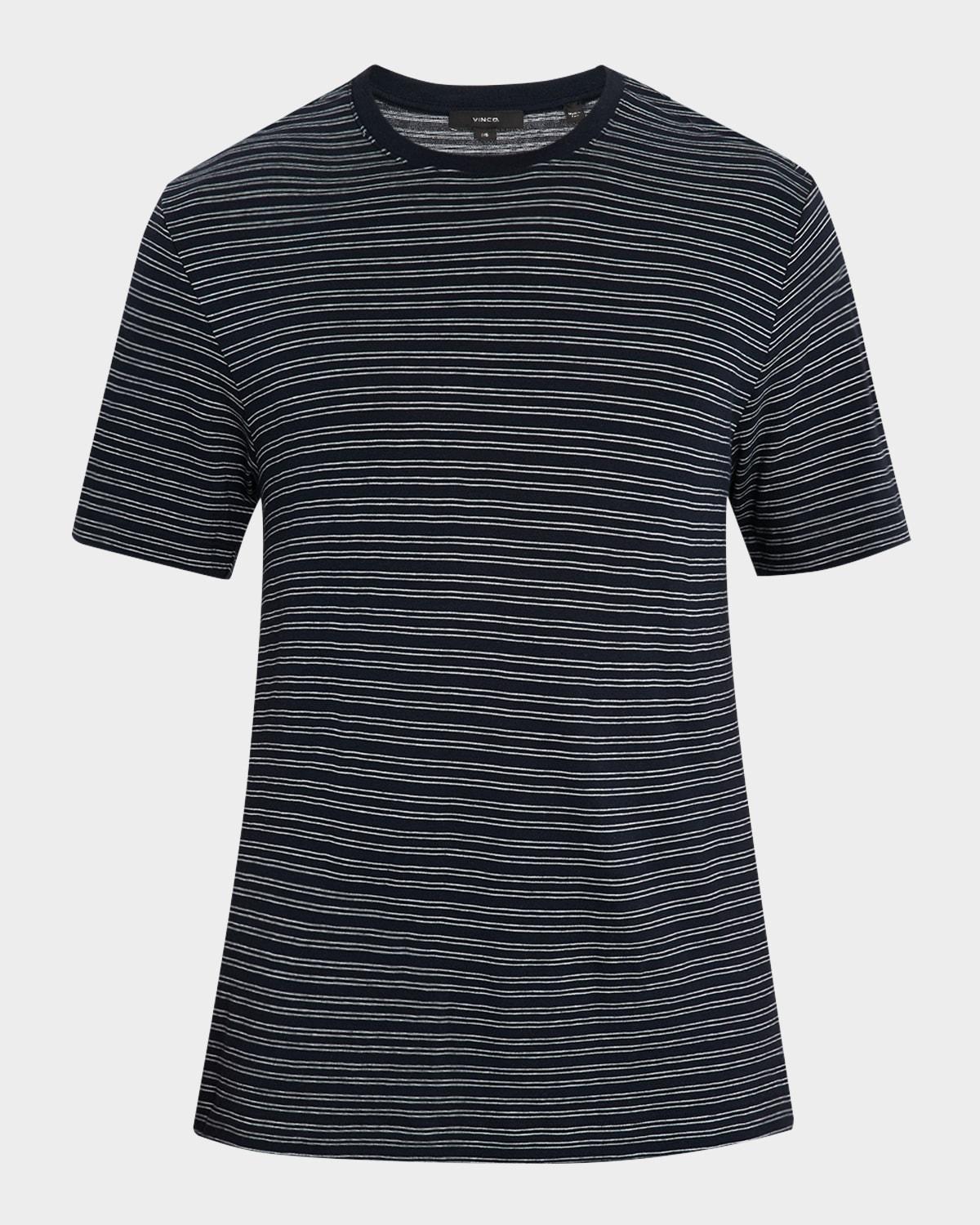 Mens Cotton Thin Stripe Crewneck T-Shirt Product Image