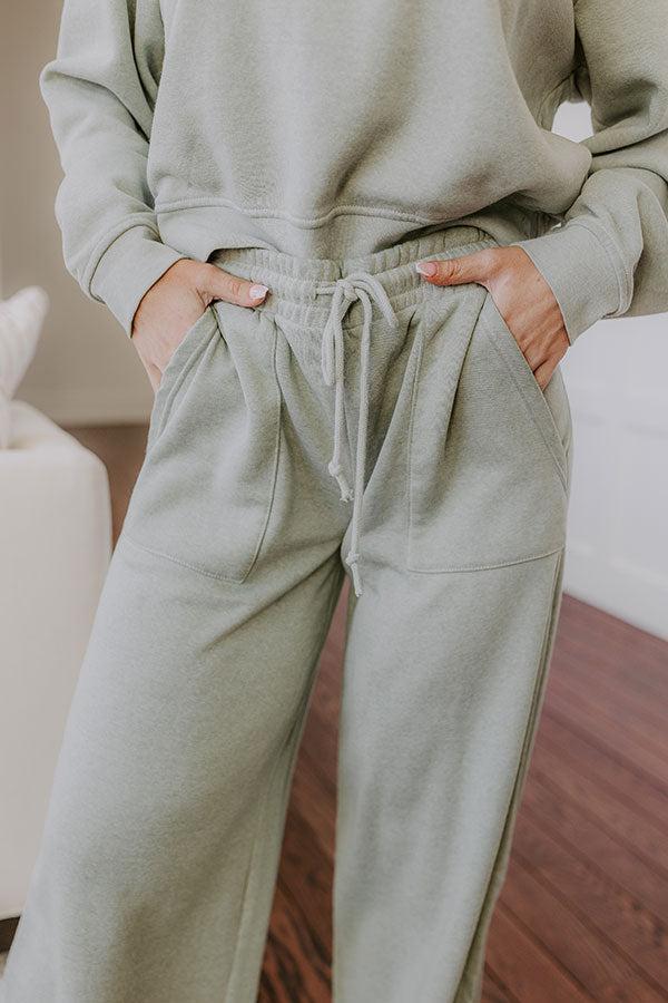 Cozy Lifestyle High Waist Vintage Wash Pants in Sage Product Image
