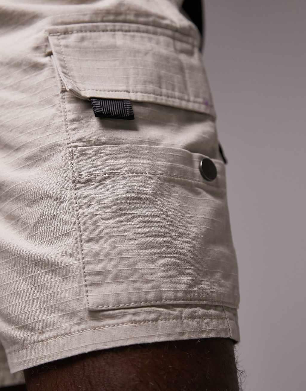 Topman cotton ripstop cargo short in stone  Product Image