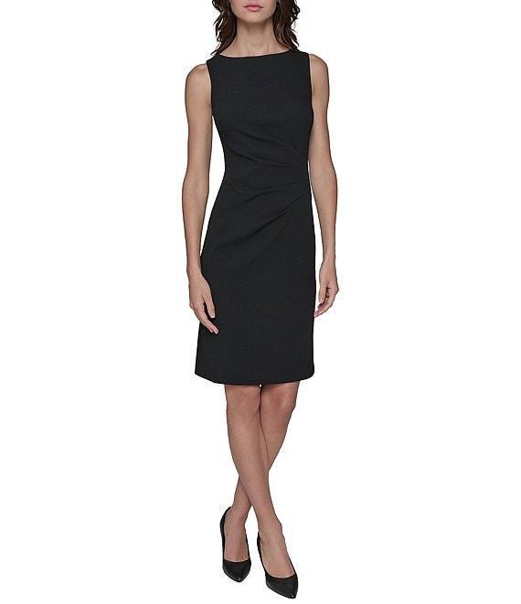KARL LAGERFELD PARIS Sleeveless Ruched Scuba Crepe Sheath Dress Product Image