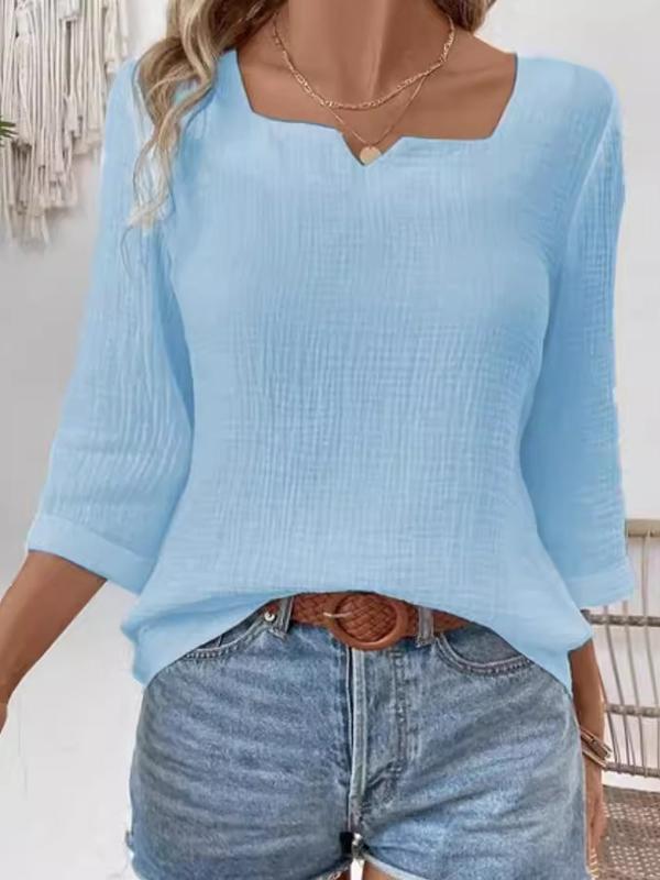Long Sleeves Loose See-Through Solid Color Split-Joint Square-Neck Blouses&Shirts Tops Product Image