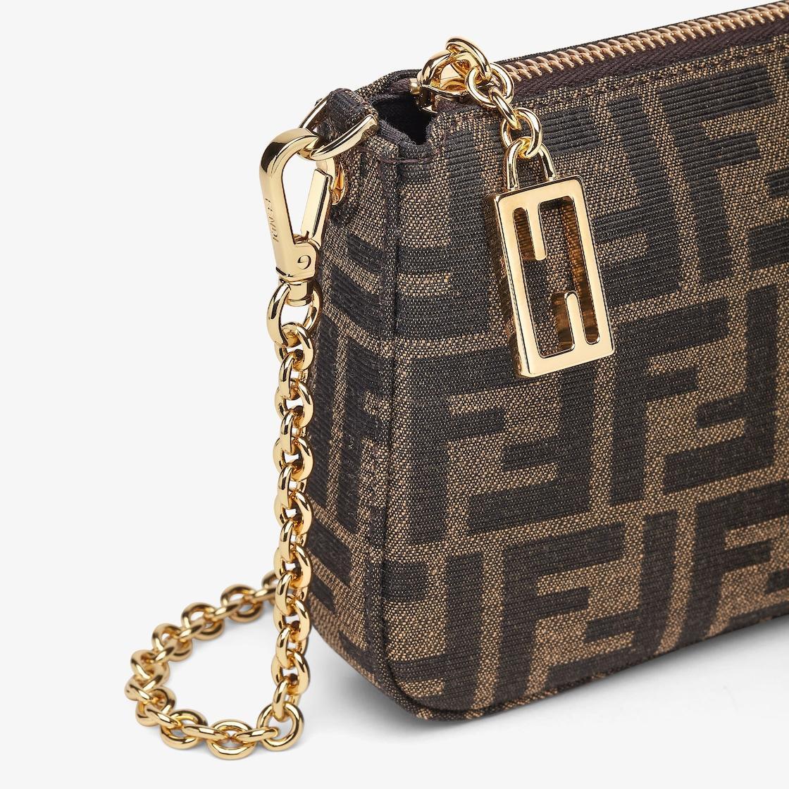 Baguette PouchBrown jacquard FF fabric clutch with chain Product Image