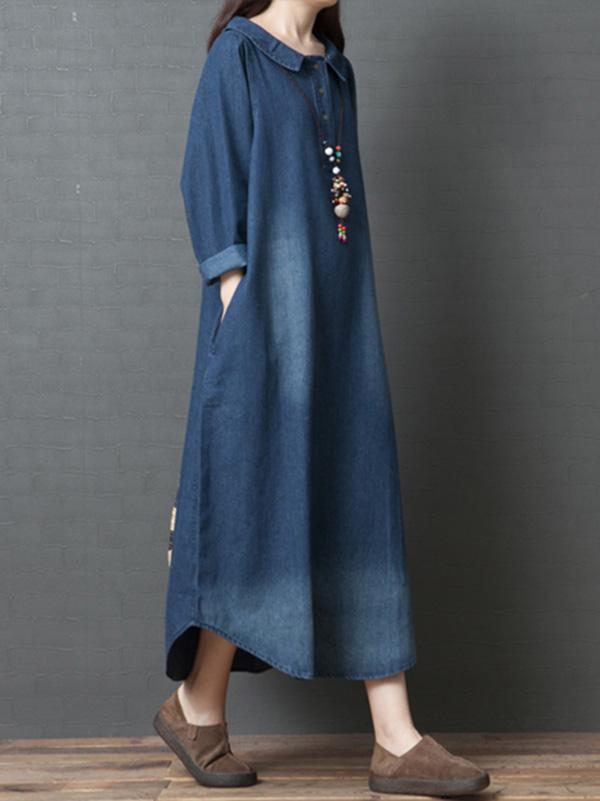 Loose Denim Shirt Maxi Dresses Product Image