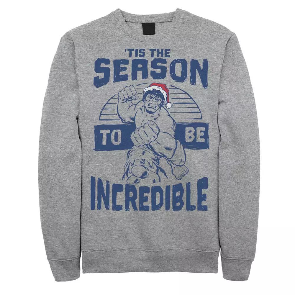 Men's Marvel The Hulk 'Tis The Season To Be Incredible Christmas Sweatshirt, Size: Small, Athletic Grey Product Image