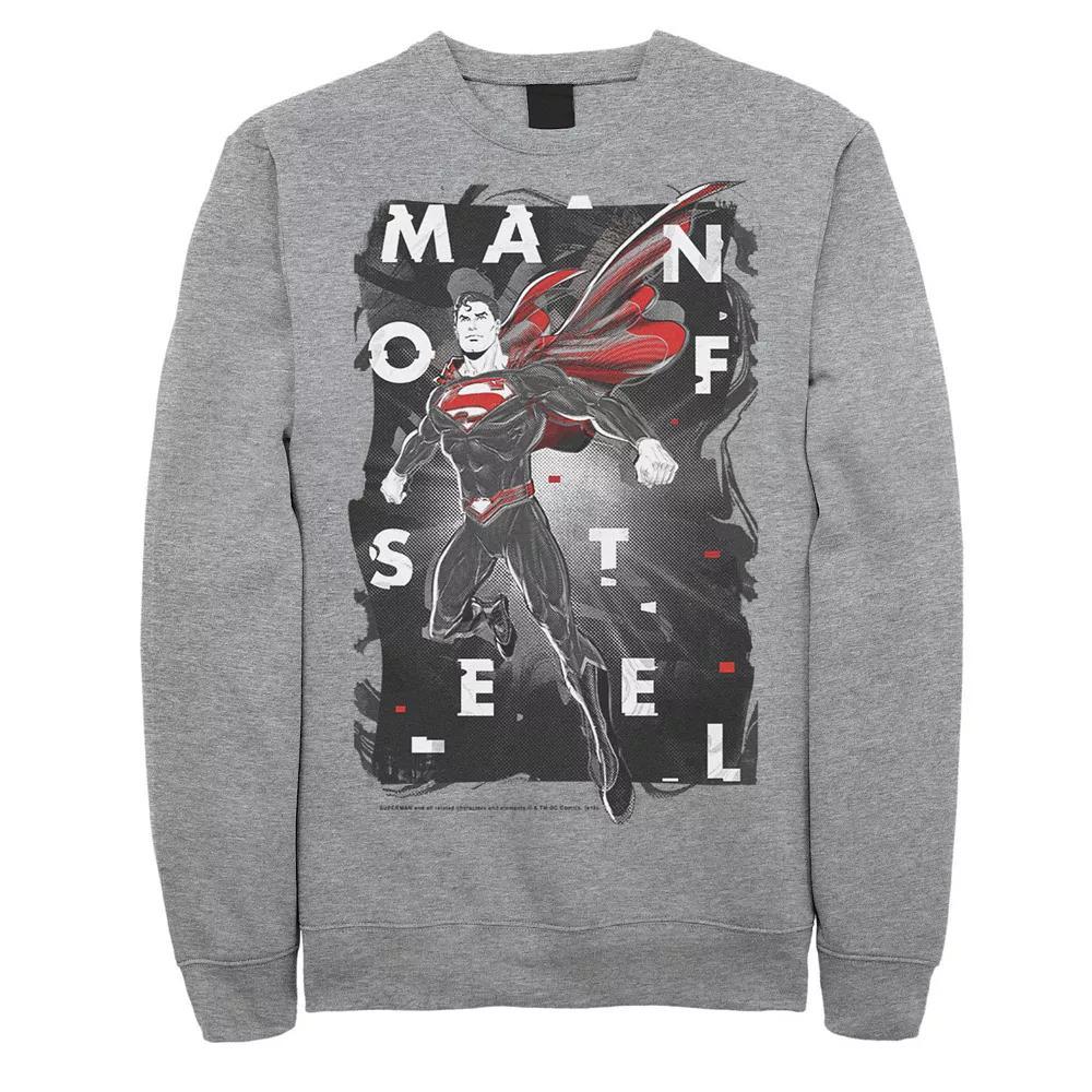 Men's DC Comics Superman Man Of Steel Glitch Poster Sweatshirt, Size: Large, Athletic Grey Product Image