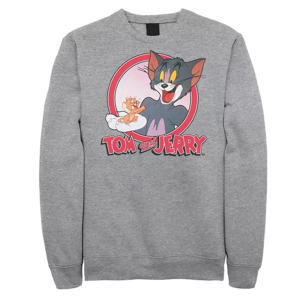 Big & Tall Tom and Jerry Retro Style Portrait Graphic Fleece, Men's, Size: Large Tall, Athletic Grey Product Image