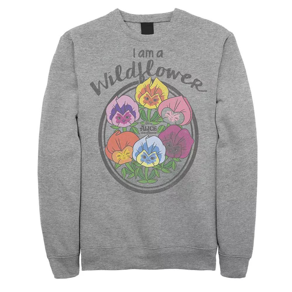 Men's Alice In Wonderland Wildflower Text Sweatshirt, Size: Small, Athletic Grey Product Image