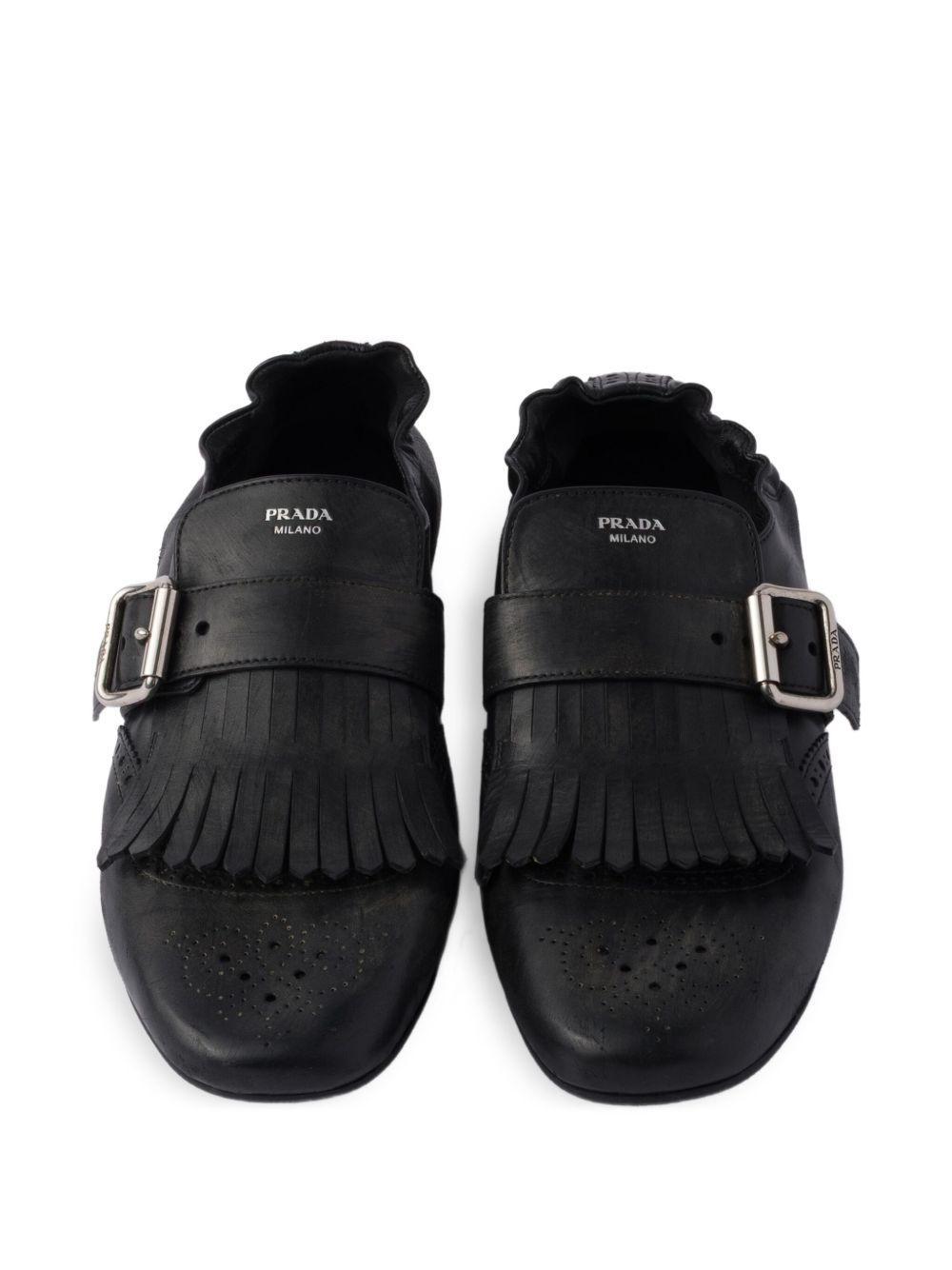 buckle-strap fringe-detail leather loafers Product Image