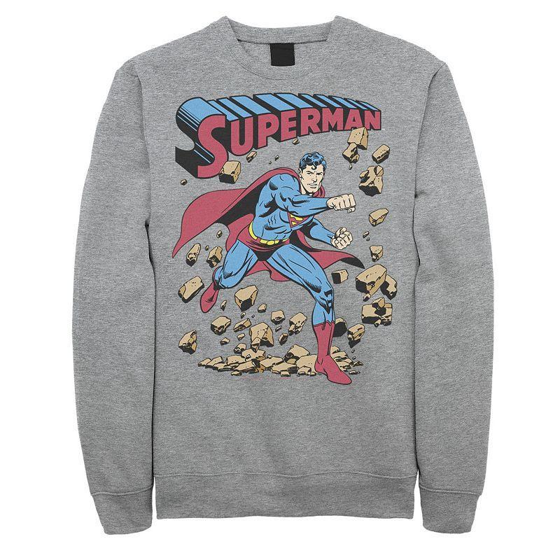 Men's DC Comics Superman Smash Rocks Vintage Poster Sweatshirt, Size: Small, Athletic Grey Product Image