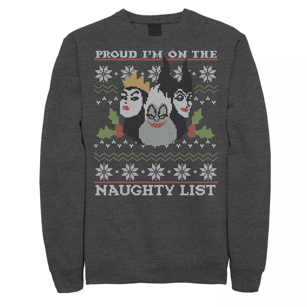 Men's Disney Villains Proud To Be On The Naughty List Ugly Sweater Fleece, Size: Medium, Grey Heather Product Image