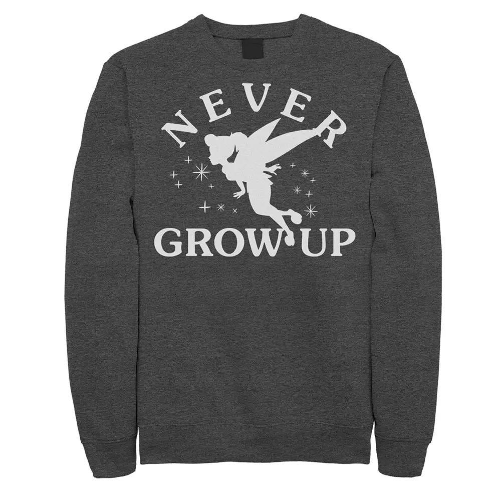 Men's Disney Peter Pan Tinkerbell Never Grow Up Silhouette Sweatshirt, Size: Small, Grey Heather Product Image