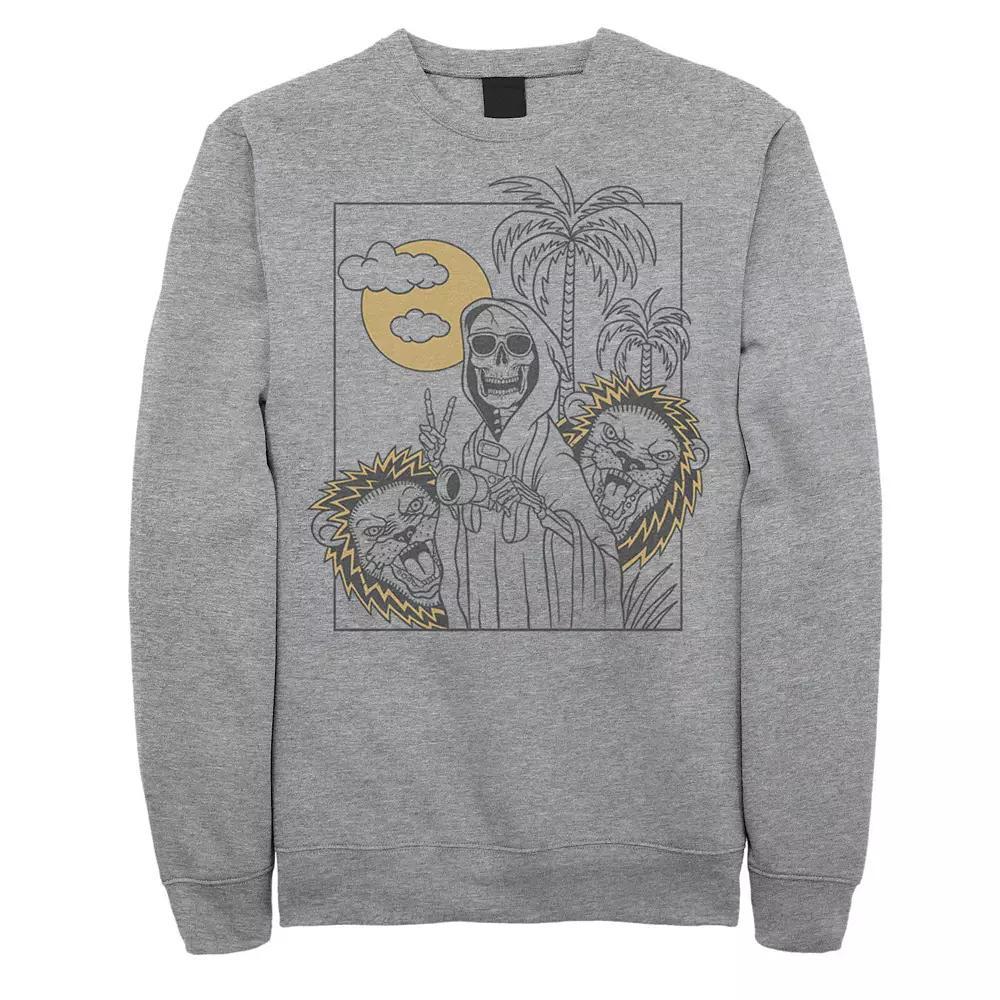 Men's Grim Reaper Safari Line Art Portrait Fleece, Size: Small, Athletic Grey Product Image