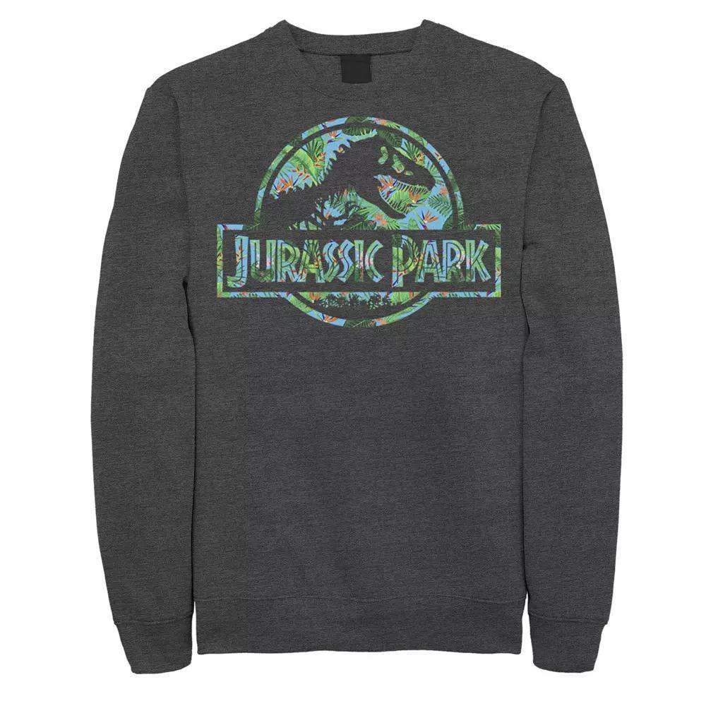 Men's Jurassic Park Tropical Tree Fill Fossil Logo Fleece, Size: Small, Grey Heather Product Image