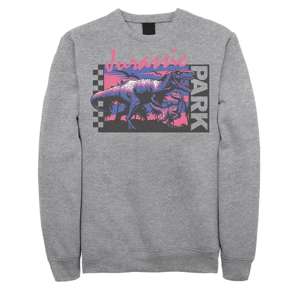 Men's Jurassic Park Checkerboard T-Rex Panel Sweatshirt, Size: Medium, Athletic Grey Product Image