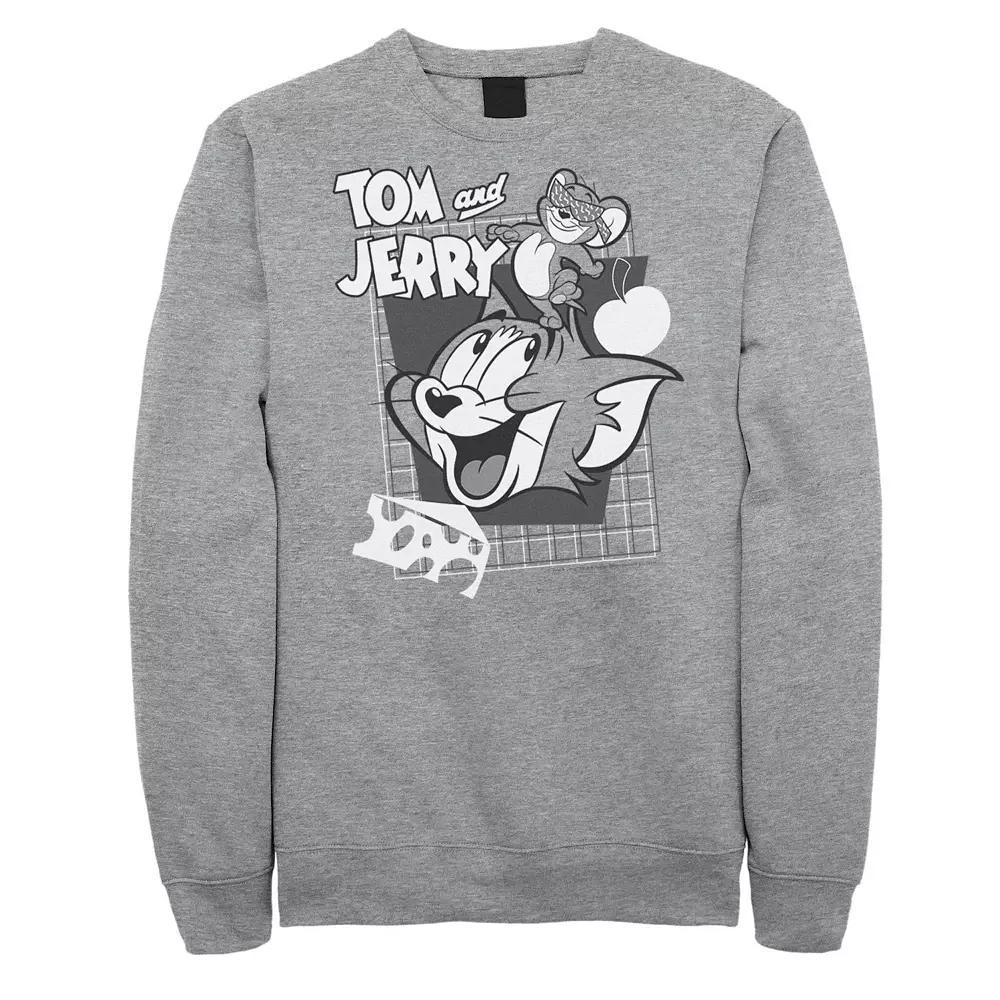 Big & Tall Tom and Jerry Retro Collage Greyscale Portrait Graphic Fleece, Men's, Size: 5XL, Athletic Grey Product Image