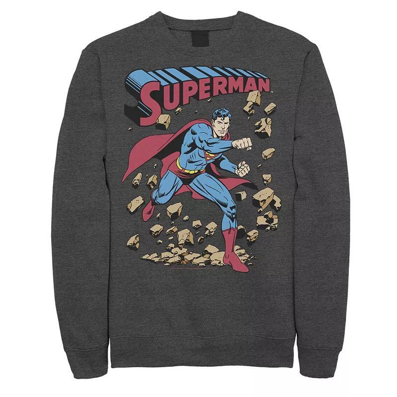 Men's DC Comics Superman Smash Rocks Vintage Poster Sweatshirt, Size: Small, Athletic Grey Product Image