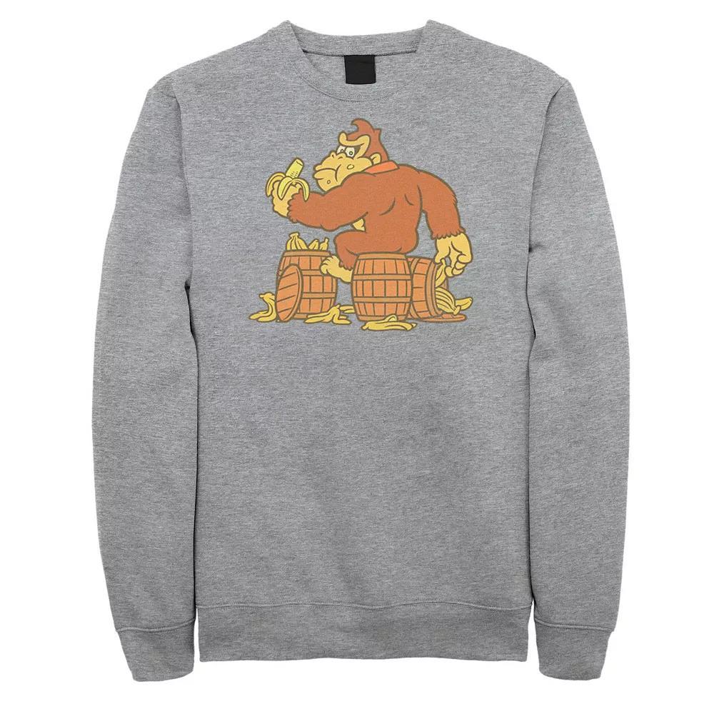 Big & Tall Donkey Kong Eating Bananas Fleece Sweatshirt, Men's, Size: 4XL, Athletic Grey Product Image