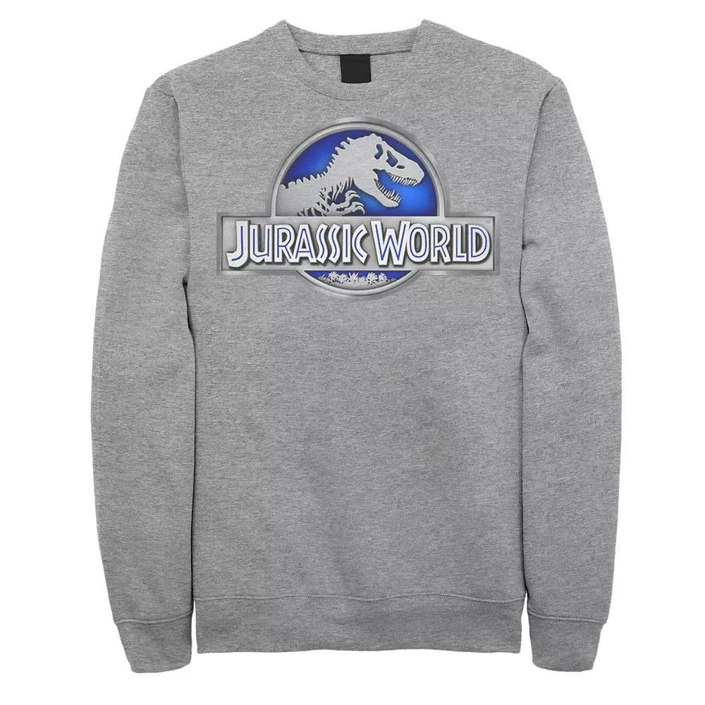 Men's Jurassic World Classic Blue Glow Fossil Logo Fleece Pullover, Size: XXL, Athletic Grey Product Image