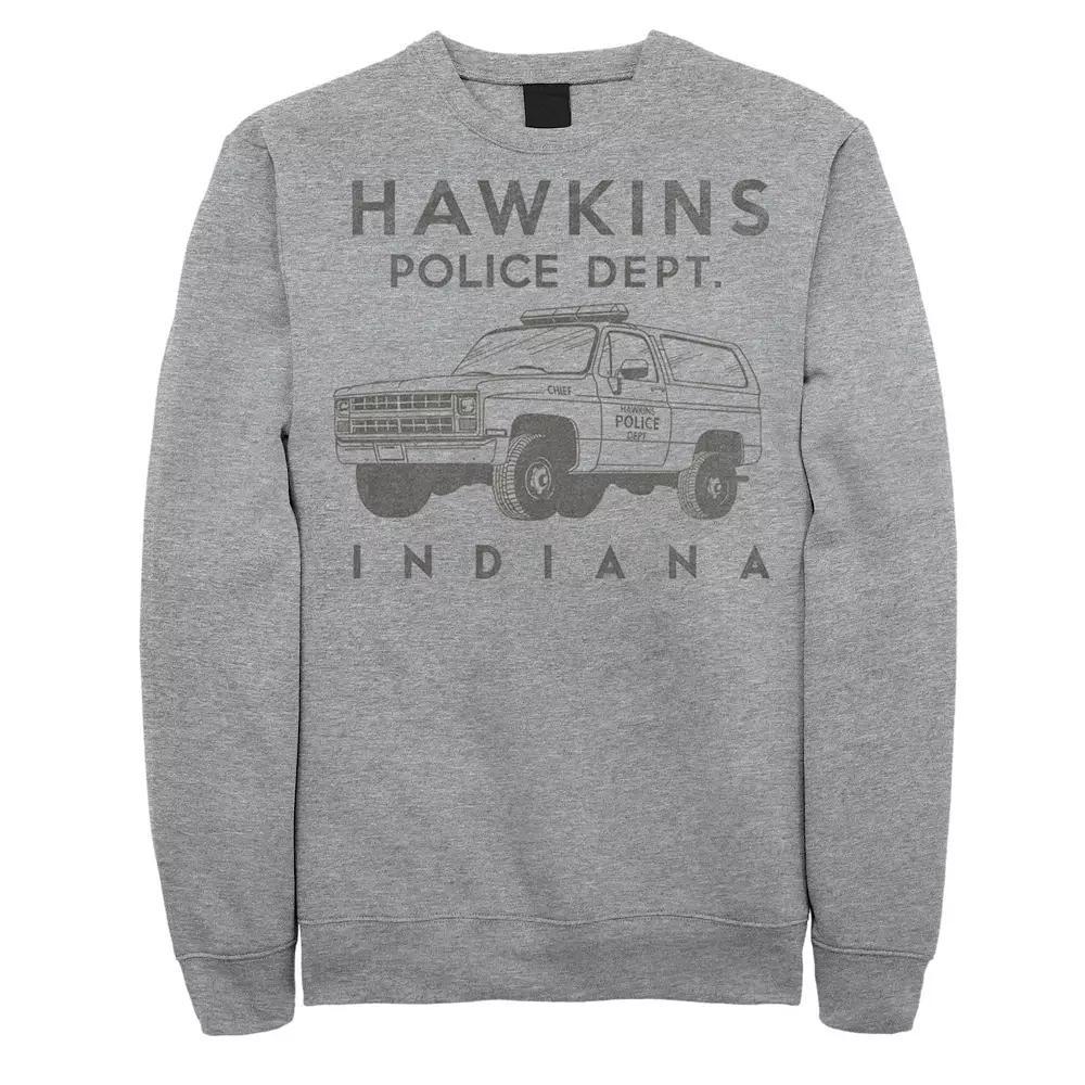 Men's Stranger Things Hawkins Police Dept. Indiana Sweatshirt, Size: Large, Athletic Grey Product Image