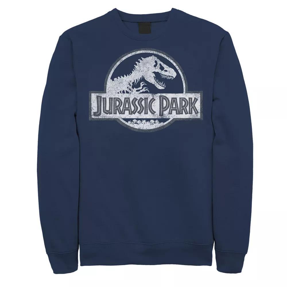Mens Jurassic Park White Distressed Circle Logo Fleece Graphic Pullover Athletic Grey Product Image