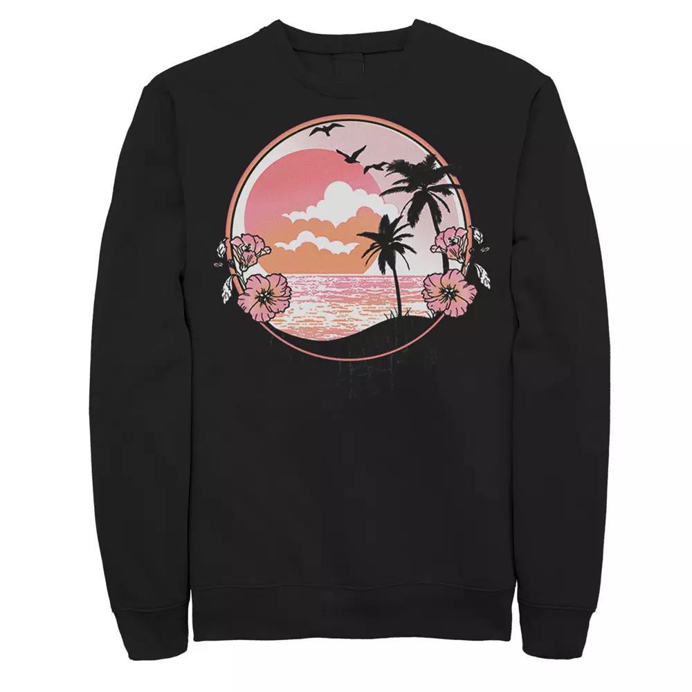 Men's Pink Retro Beach Scenery Sweatshirt, Size: Large, Black Product Image