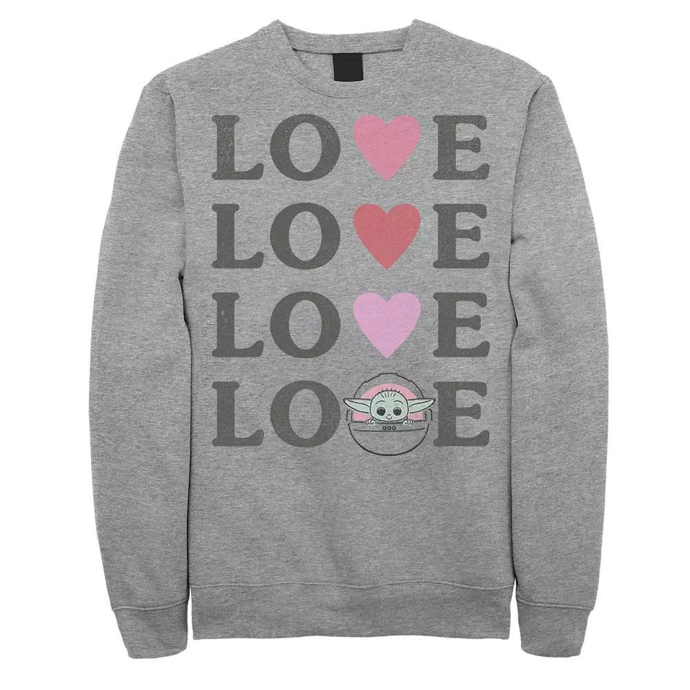Men's Star Wars The Mandalorian The Child Love Text Stack Sweatshirt, Size: Medium, Athletic Grey Product Image