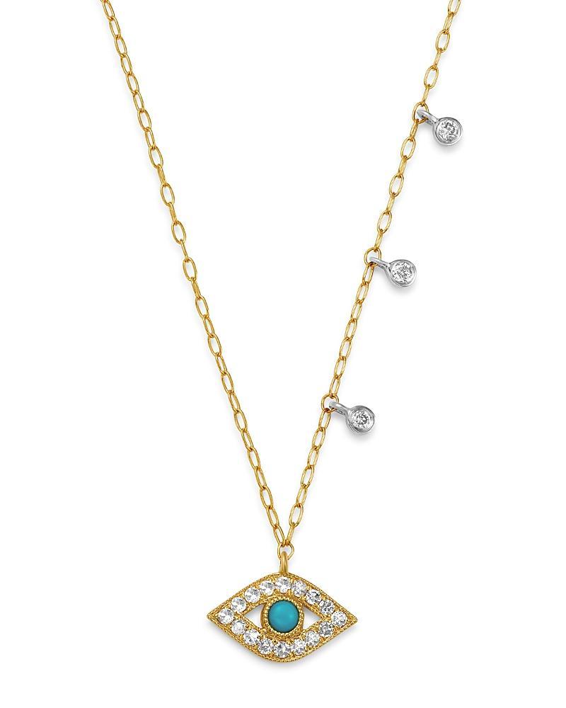 MEIRA T 14k Yellow Gold & 14k White Gold Diamond & Turquoise Evil Eye Adjustable Pendant Necklace, 18 In Blue/gold Product Image