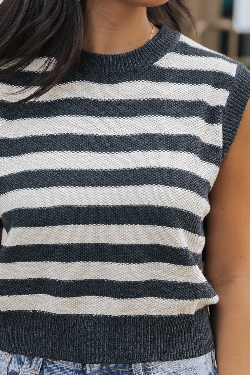Charcoal Striped Sleeveless Sweater - FINAL SALE Product Image