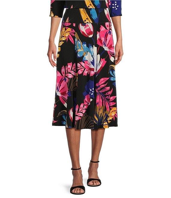 Eva Varro Tropical Print Knit Jersey Elastic Waist A-Line Midi Skirt Product Image