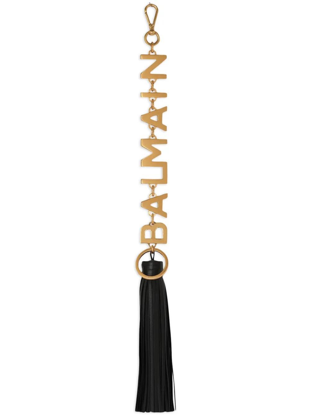 BALMAIN Leather-tassel Logo Key Chain In Black Product Image