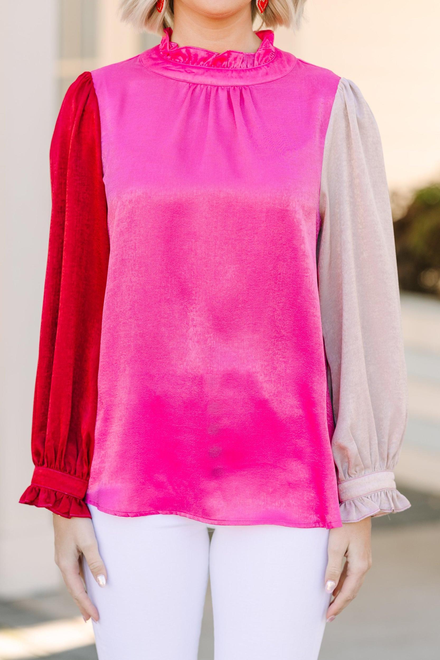 Get Their Attention Hot Pink Colorblock Blouse Female Product Image